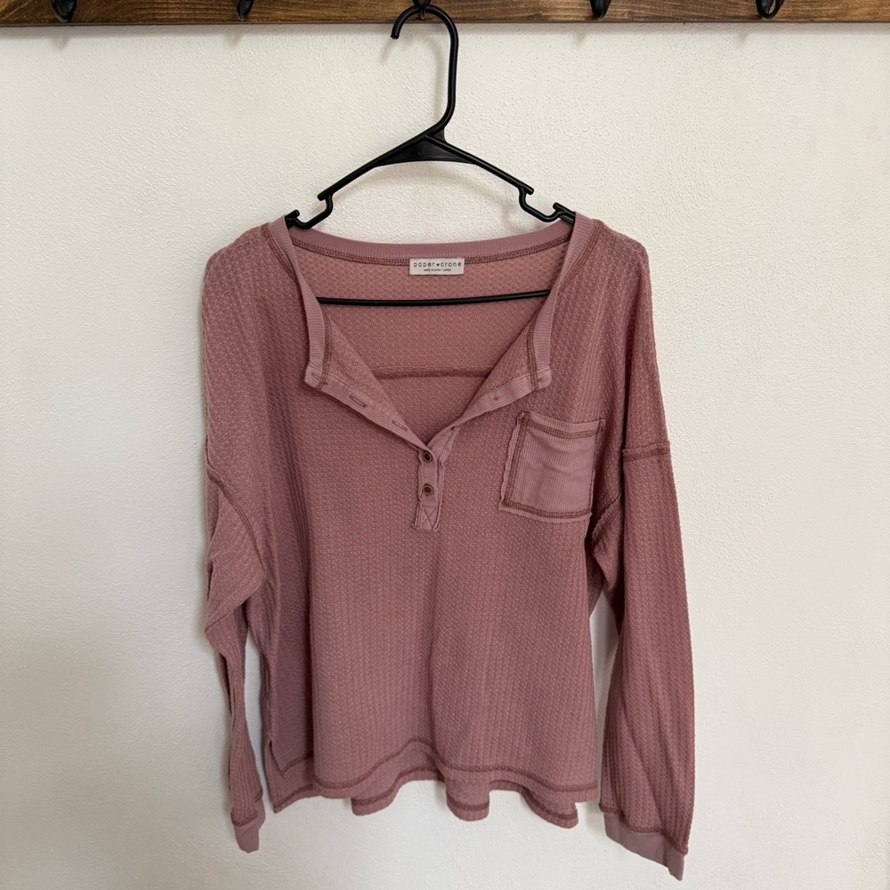 Paper Crane Mauve Long Sleeve Knit Henley Shirt